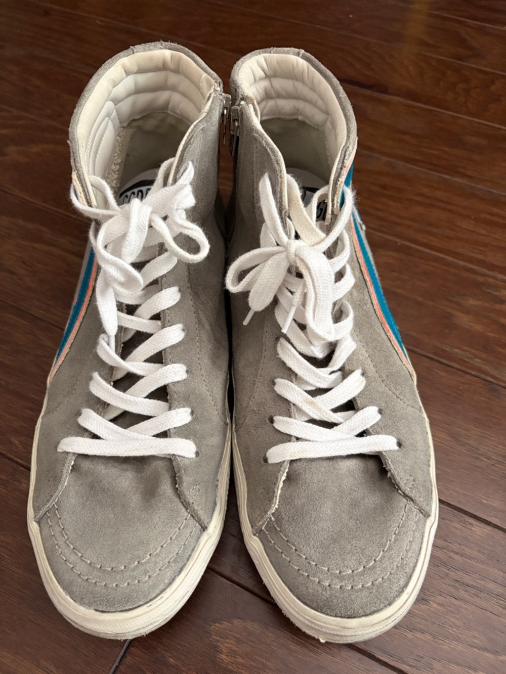 Golden Goose Women Grey High-Top Sneakers with Blue and Orange Accents - Picture 4 of 4